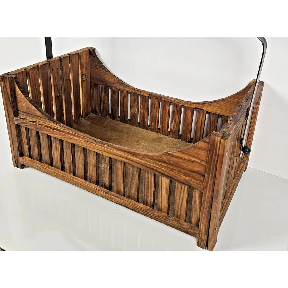 House of Lloyd 1999 Wooden Magazine Rack Basket Rustic Wood Tote Storage Caddy